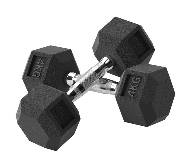 Homcom juego de mancuernas hexagonales, 2 x 4 kg, de hierro fundido, recubiertas de goma, juego de pesas con barras de conexión para entrenamiento en casa, gimnasio y oficina, negro y plata