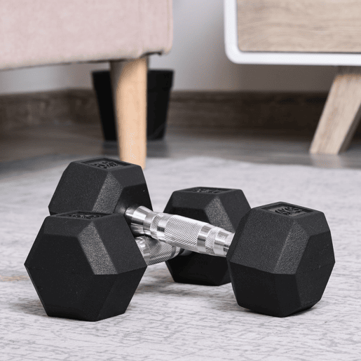 HOMCOM Conjunto de Halteres de 2x4kg com Barra Metálica e Cabeça Hexagonal Conjunto Pesos para Treino em Casa Ginásio 27,2x10,5 cm Preto e Prata