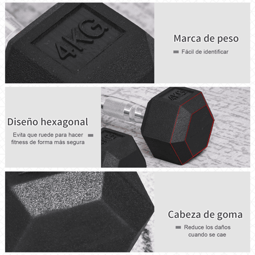HOMCOM Conjunto de Halteres de 2x4kg com Barra Metálica e Cabeça Hexagonal Conjunto Pesos para Treino em Casa Ginásio 27,2x10,5 cm Preto e Prata