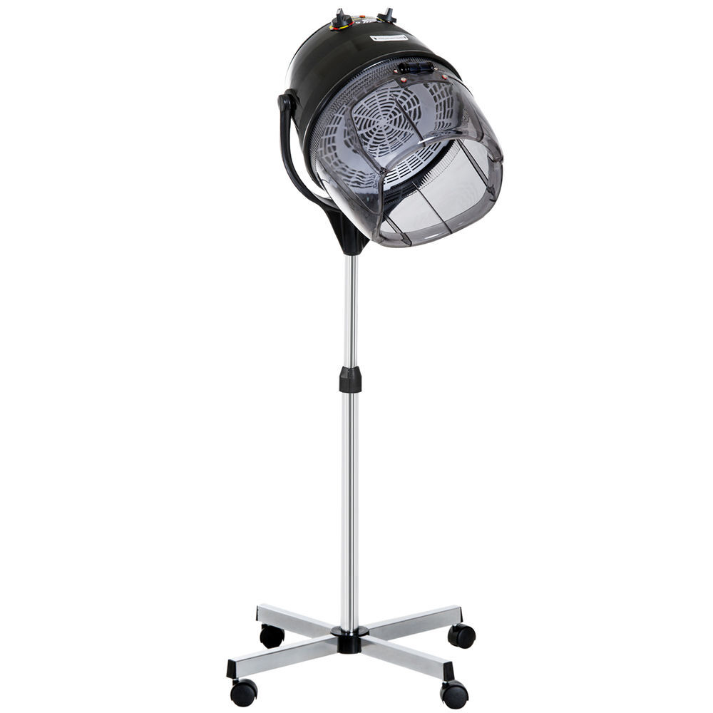 Homcom secador de pelo profesional 1180w secador de casco con altura ajustable temperatura regulable temporizador capucha y ruedas climazon peluquería para cuidado del cabello negro