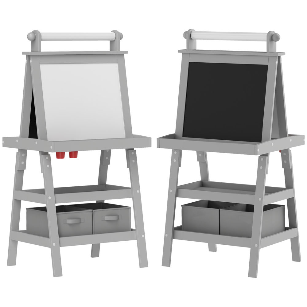 Aiyaplay pizarra infantil caballete 3 en 1 pizarra infantil de doble cara magnética caballete de pintura para niños con rollo de papel y cestas de almacenamiento 59x48x118 cm gris