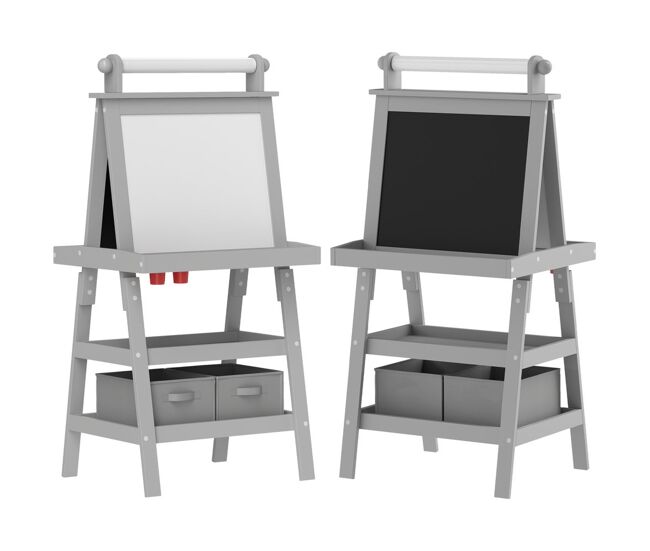 Aiyaplay pizarra infantil caballete 3 en 1 pizarra infantil de doble cara magnética caballete de pintura para niños con rollo de papel y cestas de almacenamiento 59x48x118 cm gris