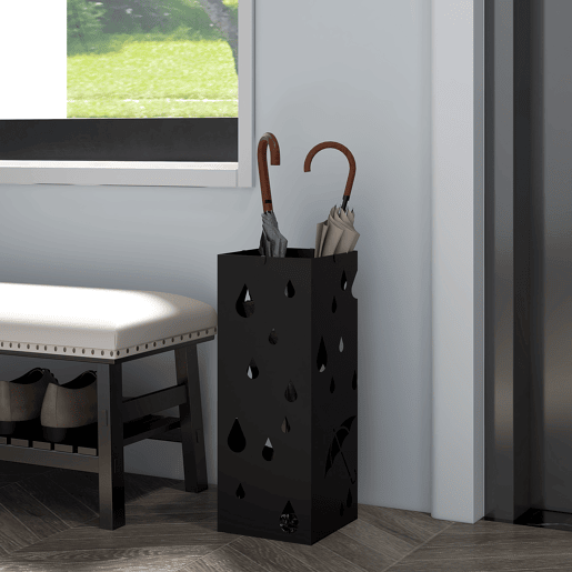 HOMOM Suporte para Guarda-Chuvas Branco com 4 Gavetas e Bandeja de Gotejamento Amovível Porta Guarda-Chuvas para Corredor Entrada 15,5x15,5x41 cm