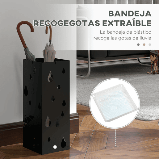 HOMOM Suporte para Guarda-Chuvas Branco com 4 Gavetas e Bandeja de Gotejamento Amovível Porta Guarda-Chuvas para Corredor Entrada 15,5x15,5x41 cm