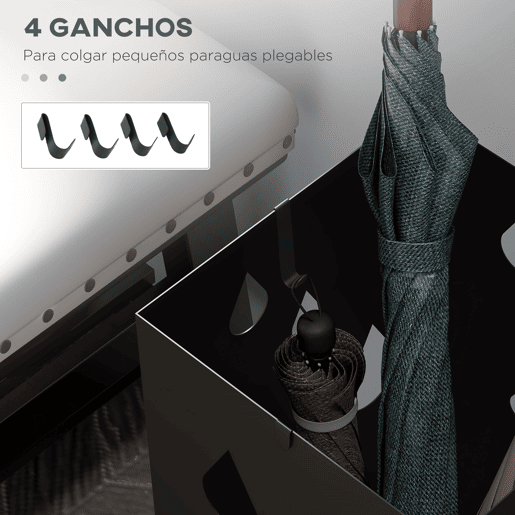 HOMOM Suporte para Guarda-Chuvas Branco com 4 Gavetas e Bandeja de Gotejamento Amovível Porta Guarda-Chuvas para Corredor Entrada 15,5x15,5x41 cm