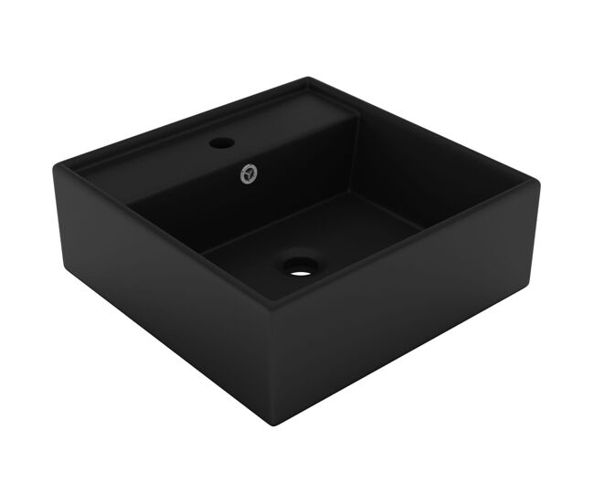 Vidaxl lavabo lujoso cuadrado rebosadero cerámica negro mate 41x41 cm