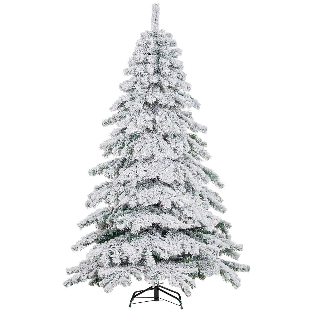 Homcom árbol de navidad 180 cm árbol de navidad artificial nevado con 627 ramas y soporte de metal árbol de navideño para salón verde y blanco