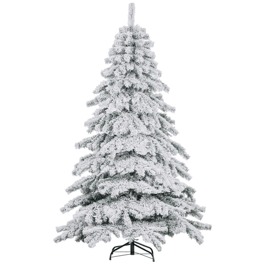 HOMCOM Árvore de Natal Ø116x180 cm Neve Artificial com 627 Pontas de PVC Base Dobrável e Suporte de Metal Decoração de Natal para Interiores Verde e Branco