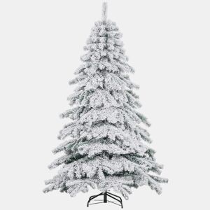 HOMCOM Árvore de Natal Ø116x180 cm Neve Artificial com 627 Pontas de PVC Base Dobrável e Suporte de Metal Decoração de Natal para Interiores Verde e Branco