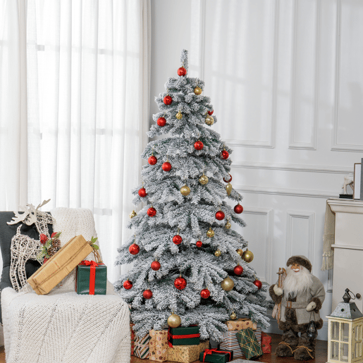 HOMCOM Árvore de Natal Ø116x180 cm Neve Artificial com 627 Pontas de PVC Base Dobrável e Suporte de Metal Decoração de Natal para Interiores Verde e Branco