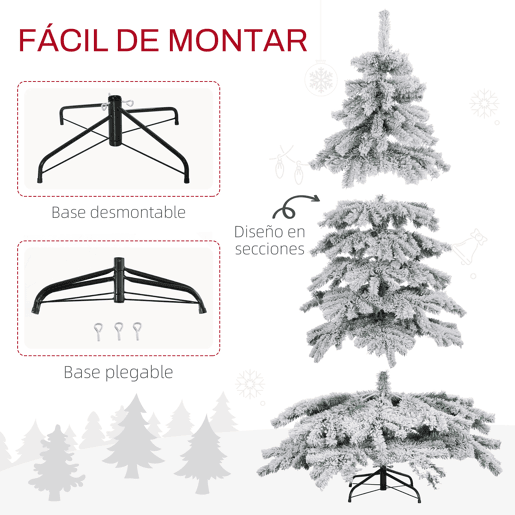 HOMCOM Árvore de Natal Ø116x180 cm Neve Artificial com 627 Pontas de PVC Base Dobrável e Suporte de Metal Decoração de Natal para Interiores Verde e Branco