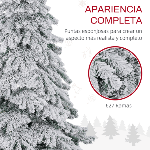 HOMCOM Árvore de Natal Ø116x180 cm Neve Artificial com 627 Pontas de PVC Base Dobrável e Suporte de Metal Decoração de Natal para Interiores Verde e Branco