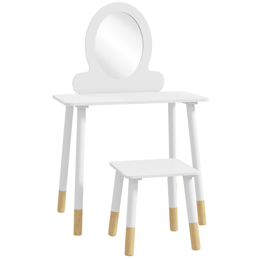 Aiyaplay tocador para niñas con taburete tocador de maquillaje infantil para niñas de +3 años con espejo diseño sencillo blanco