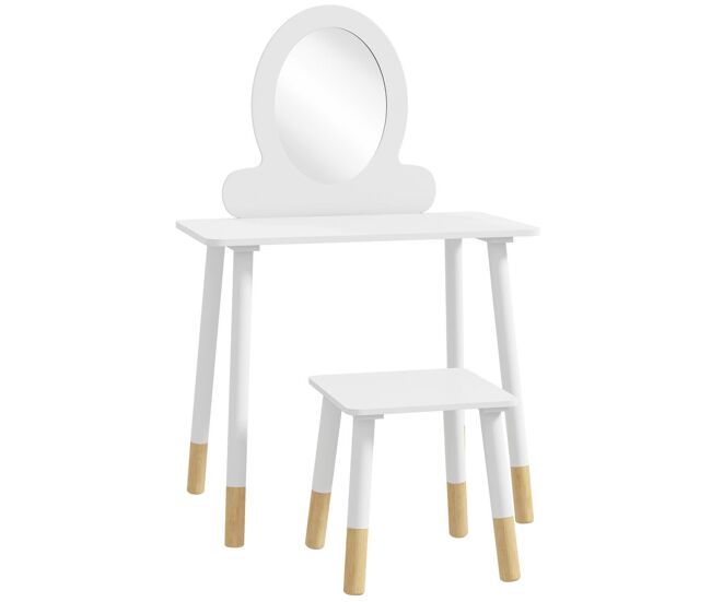 Aiyaplay tocador para niñas con taburete tocador de maquillaje infantil para niñas de +3 años con espejo diseño sencillo blanco