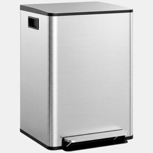 HOMCOM Balde de Lixo de Cozinha com 2 Compartimentos 2x30L Cubo de Lixo de Aço Inoxidável com Pedal Fechamento Suave e Cubo Amovível para Escritório Cozinha Prata