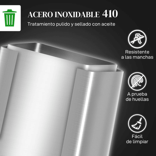 HOMCOM Balde de Lixo de Cozinha com 2 Compartimentos 2x30L Cubo de Lixo de Aço Inoxidável com Pedal Fechamento Suave e Cubo Amovível para Escritório Cozinha Prata