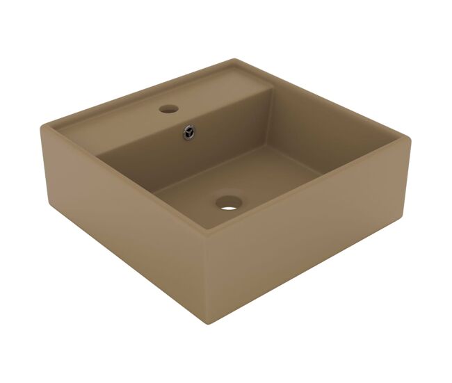 Vidaxl lavabo lujoso cuadrado rebosadero cerámica crema mate 41x41 cm