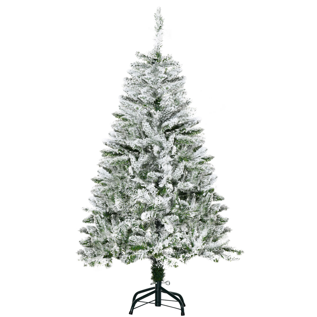 Homcom árbol de navidad artificial 120 cm con nieve ignífugo con 200 ramas apertura automática base plegable y soporte metálico decoración navideña para interiores verde