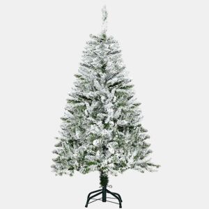 HOMCOM Árvore de Natal Artificial 120cm com Neve Ignífugo com 200 Ramos Folhas de PVC Base Dobrável e Suporte Metálico Decoração de Natal para Interiores Verde