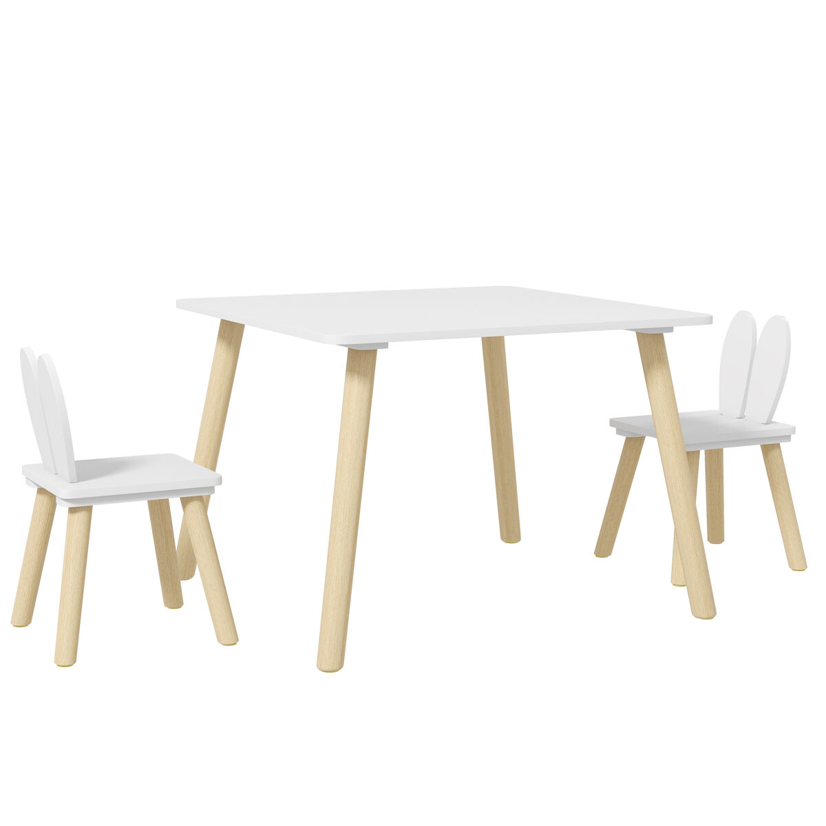 Aiyaplay juego de mesa y 2 sillas infantiles mesa infantil con sillas respaldos con orejas de conejo mesa infantil para guardería sala de juegos blanco