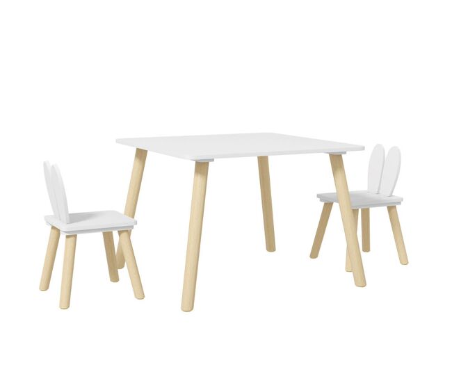 Aiyaplay juego de mesa y 2 sillas infantiles mesa infantil con sillas respaldos con orejas de conejo mesa infantil para guardería sala de juegos para