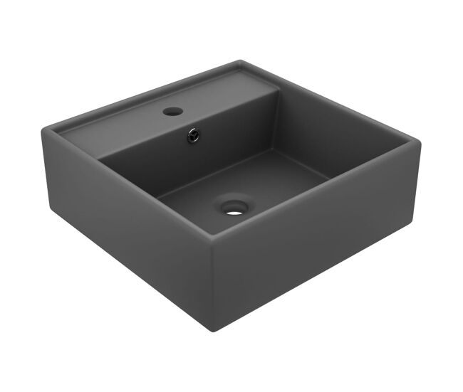 Vidaxl lavabo lujoso cuadrado rebosadero cerámica gris oscuro 41x41 cm