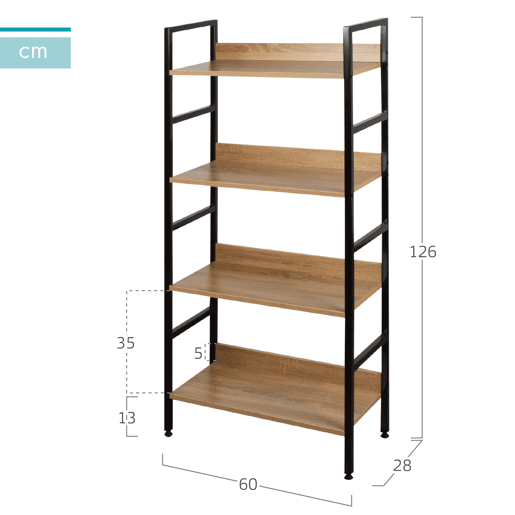 Max Home Prateleira de madeira 4 prateleiras 60x28x126 cm Max Home Prateleira de madeira 4 prateleiras 60x28x126 cm