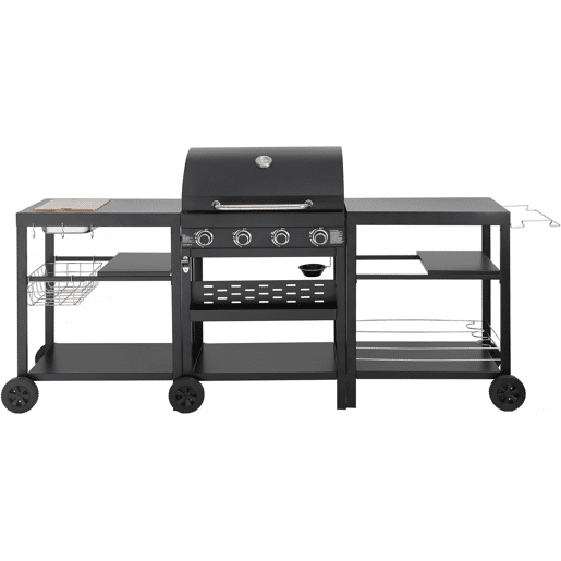 Churrasqueira a gás de cozinha externa - 12 kW - 4 queimadores - Preto