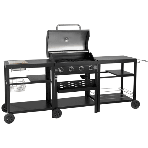 Churrasqueira a gás de cozinha externa - 12 kW - 4 queimadores - Preto