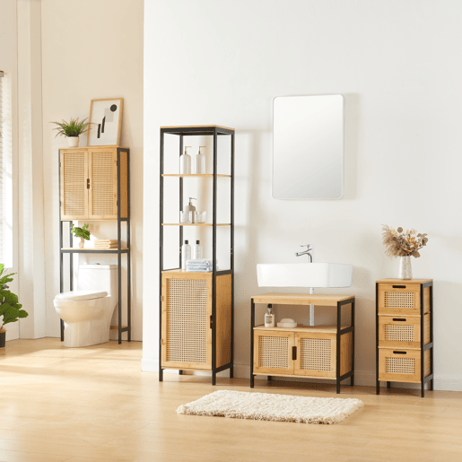 Móvel de casa de banho Tervola MDF bambu 172x40x35 cm - PretoNatural en.casa