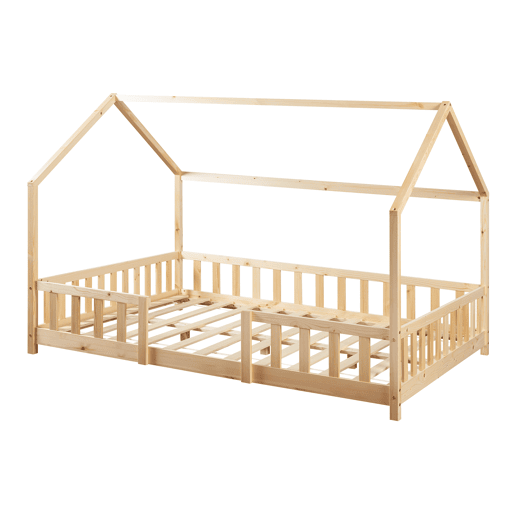 Cama de criança Sisimiut forma de casa pinho 140x200 cm - Pinho natural en.casa
