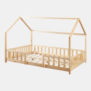 Cama de criança Sisimiut forma de casa pinho 140x200 cm - Pinho natural en.casa