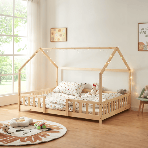 Cama de criança Sisimiut forma de casa pinho 140x200 cm - Pinho natural en.casa
