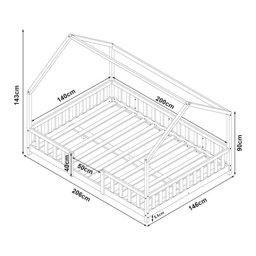 Cama de criança Sisimiut forma de casa pinho 140x200 cm - Pinho natural en.casa