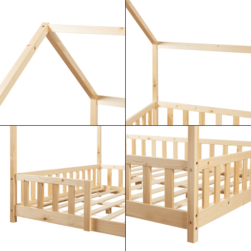 Cama de criança Sisimiut forma de casa pinho 140x200 cm - Pinho natural en.casa