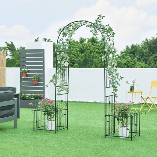 Arco rosa Barisciano com floreiras em aço 220x202x50cm - Preto casa.pro