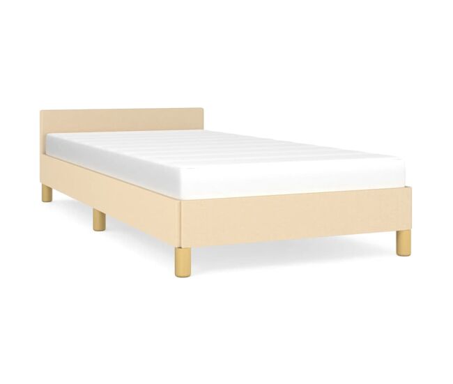 Estructura de cama con cabecero de tela color crema 90x190 cm