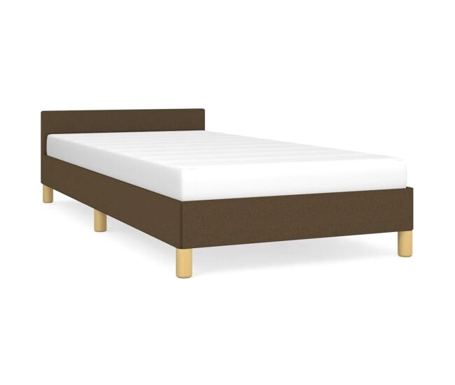 Estructura de cama con cabecero de tela marrón oscuro 90x190 cm