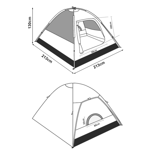 Tenda Bergeijk de teto duplo em poliéster 213x213x130 cm - CinzentoBege pro.tec