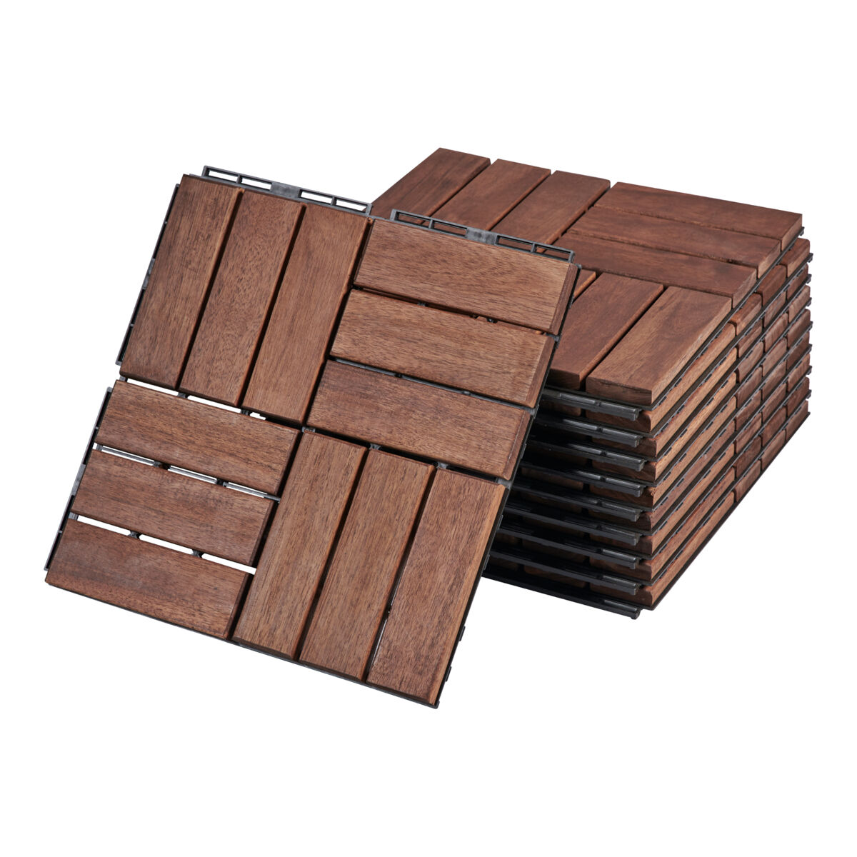 Set de 10 baldosas clic Alliste 12 láminas acacia/plástico