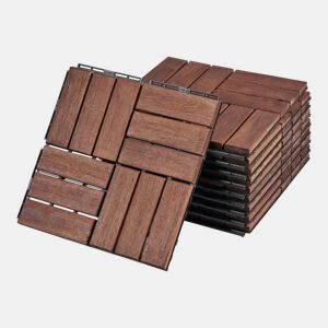 Conjunto de 10 ladrilhos Alliste click, 12 ripas de acáciaplástico 0,9 m², - Castanho casa.pro