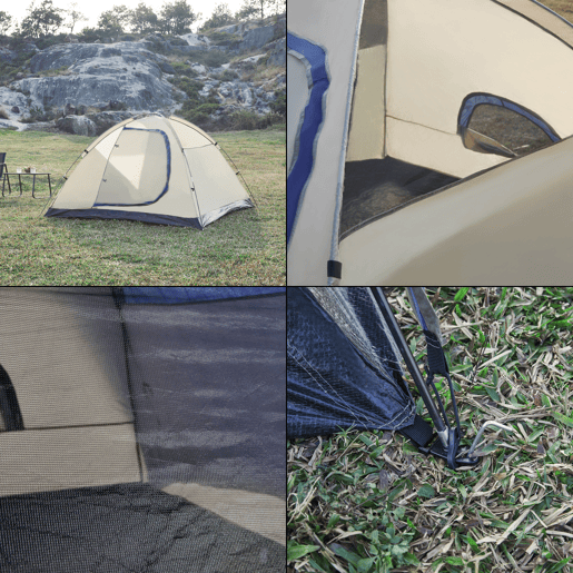 Tenda Bergeijk de teto duplo em poliéster 213x213x130 cm - AzulBege pro.tec