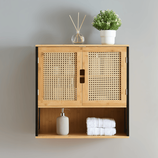 Móvel de casa de banho Tervola de parede 60x60x20 cm - PretoBambu en.casa