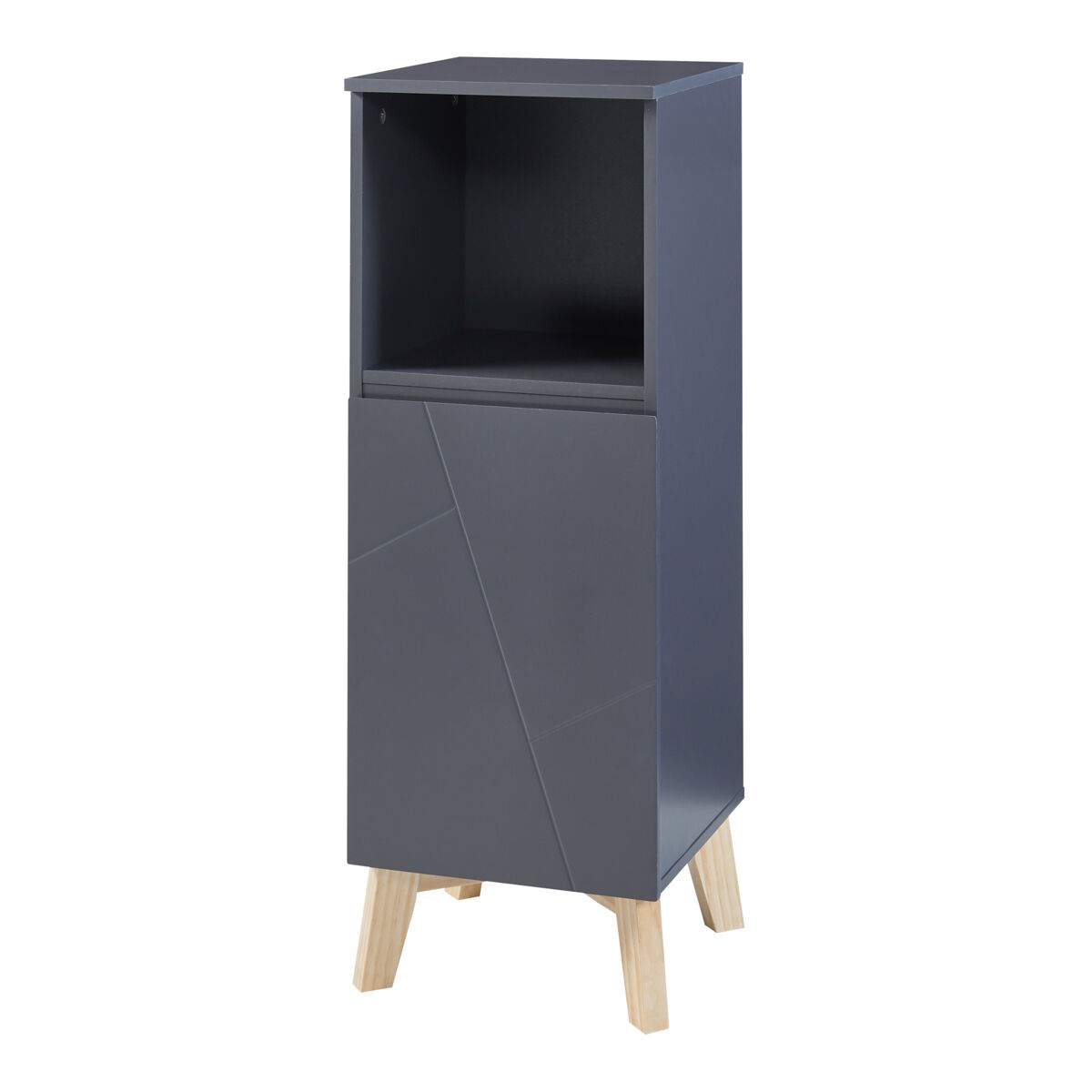 Mueble de baño auxiliar overath puerta decoartiva mdf 86x30x30cm - gris y madera [en.casa]