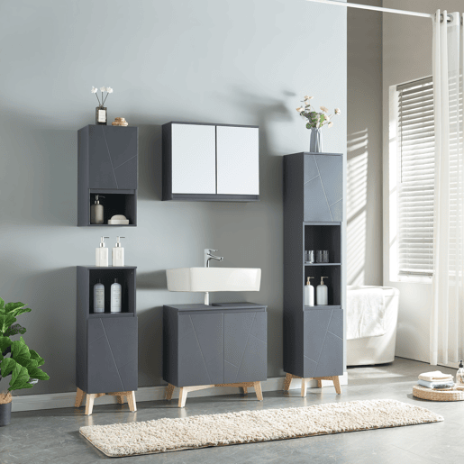 Móvel de casa de banho Porta decorativa Overath MDF 86x30x30cm - Cinza e Madeira en.casa