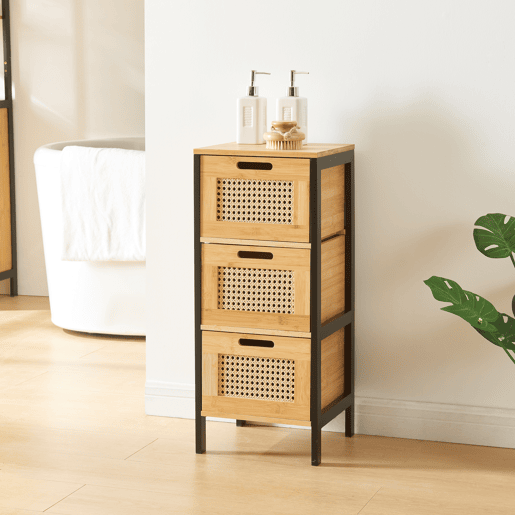 Cómoda Tervola com 3 gavetas 72x30x30 cm - PretoNatural en.casa