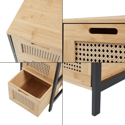 Cómoda Tervola com 3 gavetas 72x30x30 cm - PretoNatural en.casa