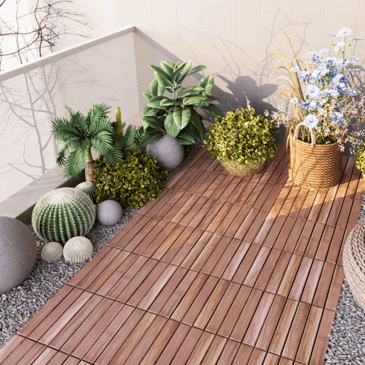 Conjunto de 10 ladrilhos Alliste click 6 ripas acáciaplástico 0,9 m², - Natural casa.pro