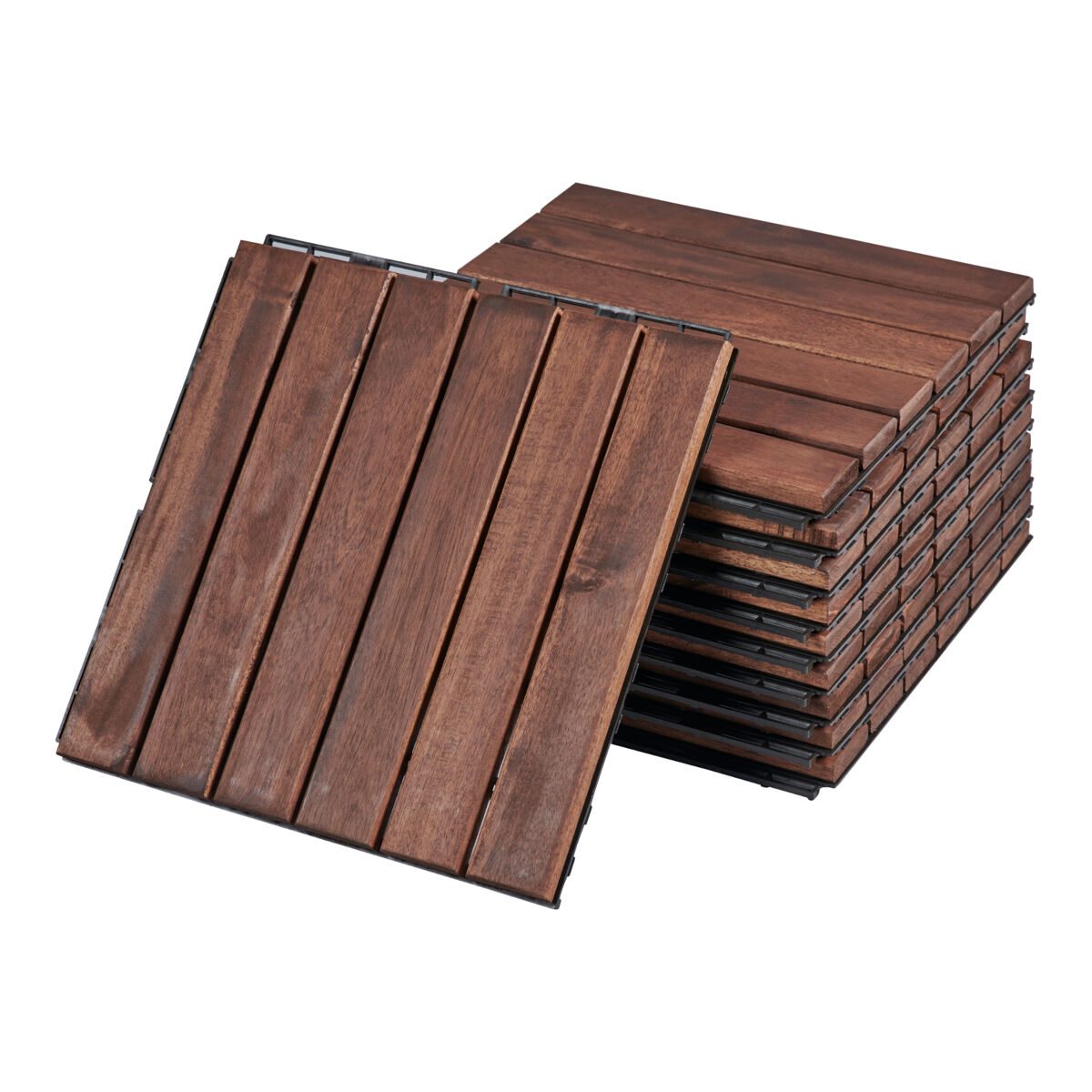 Set de 10 baldosas clic Alliste 6 láminas acacia/plástico