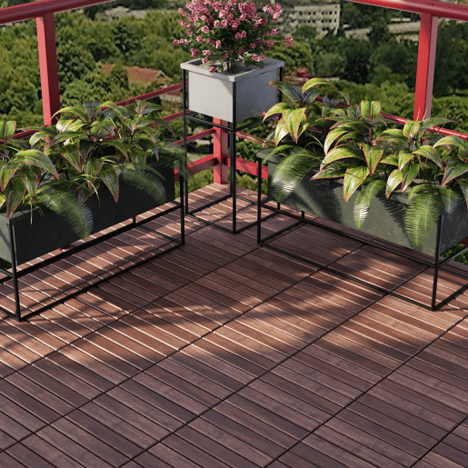 Conjunto de 10 ladrilhos Alliste click 6 ripas acáciaplástico 0,9 m², - Castanho casa.pro